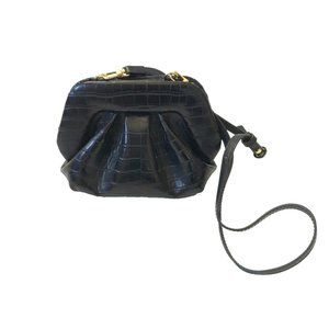 Themoire Bios Croc Embossed Crossbody Bag Purse Clutch Womens Black Faux Leather